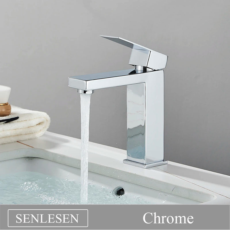 Mitigeur Lavabo Design Carré, Bas et Haut, 5 Finitions