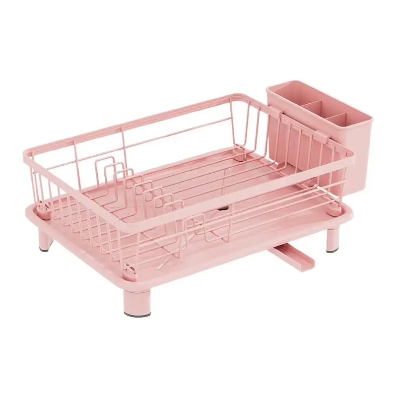 Égouttoir à Vaisselle Rose avec Porte-Couverts et Bec d'Écoulement