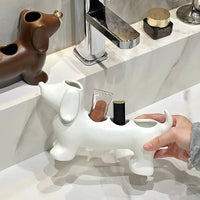 Porte-Brosse à Dents Teckel en Céramique, Noir, Blanc ou Brun, 23 cm
