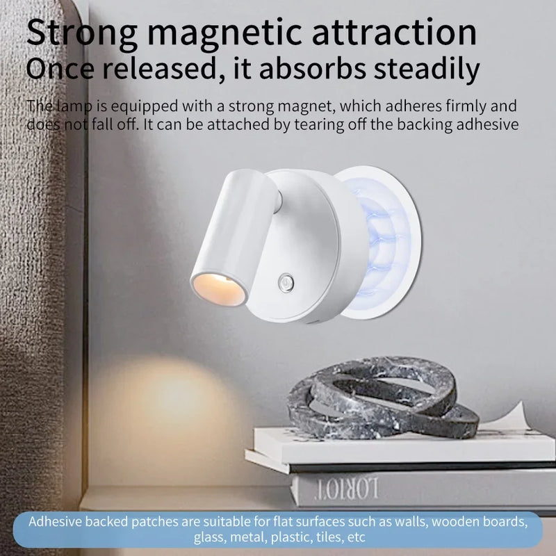 Applique Murale Sans Fil Rechargeable USB-C, Magnétique, Noire, Blanche ou Dorée