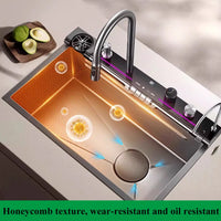 Évier de Cuisine Inox Cascade LED Affichage Digital 1 Bac