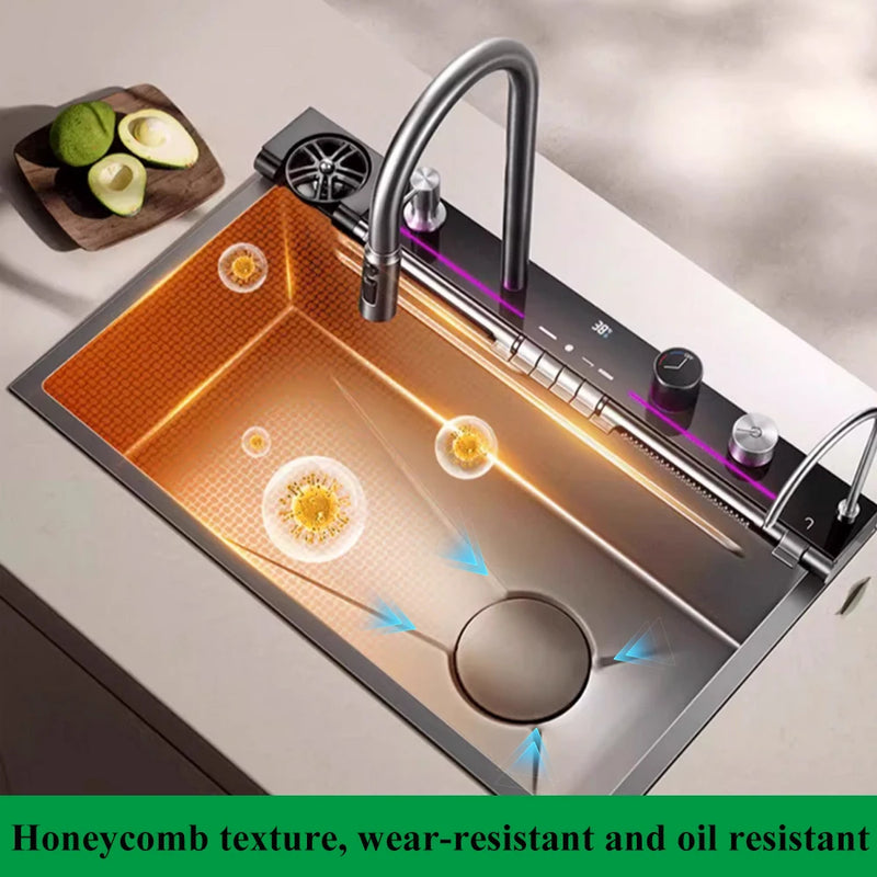 Évier de Cuisine Inox Cascade LED Affichage Digital 1 Bac