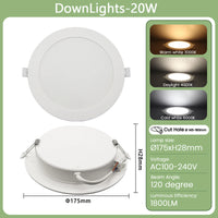 Downlight LED Encastrable Cuisine Extra-Plat, Lot de 1 à 10, 6 à 24 W