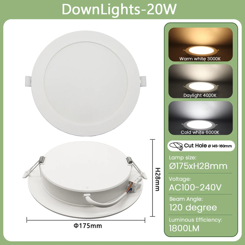 Downlight LED Encastrable Cuisine Extra-Plat, Lot de 1 à 10, 6 à 24 W