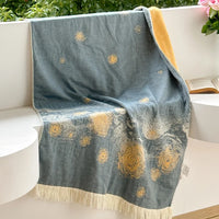 Serviette de Bain Jacquard en Gaze de Coton à Franges, 7 Motifs