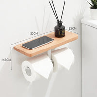Porte-Papier Toilette Mural avec Tablette en Bois, Noir ou Blanc, 16 à 30 cm
