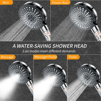 Pommeau de Douche Filtrant 5 Jets Économe en Eau avec Billes Minérales