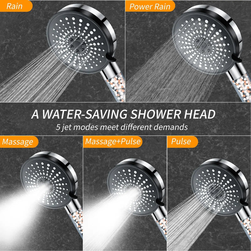Pommeau de Douche Filtrant 5 Jets Économe en Eau avec Billes Minérales