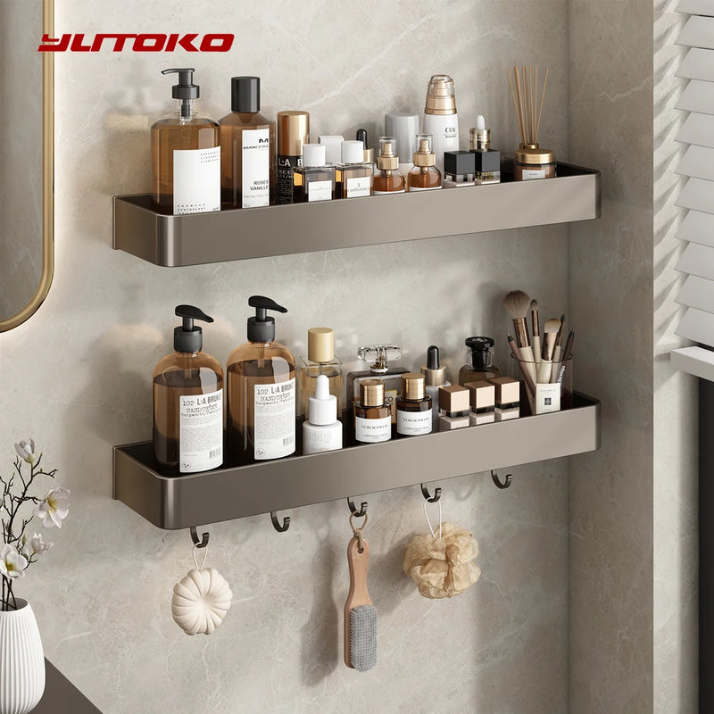 Étagère Salle de Bain Murale Aluminium Noir ou Gris, 30 ou 40 cm