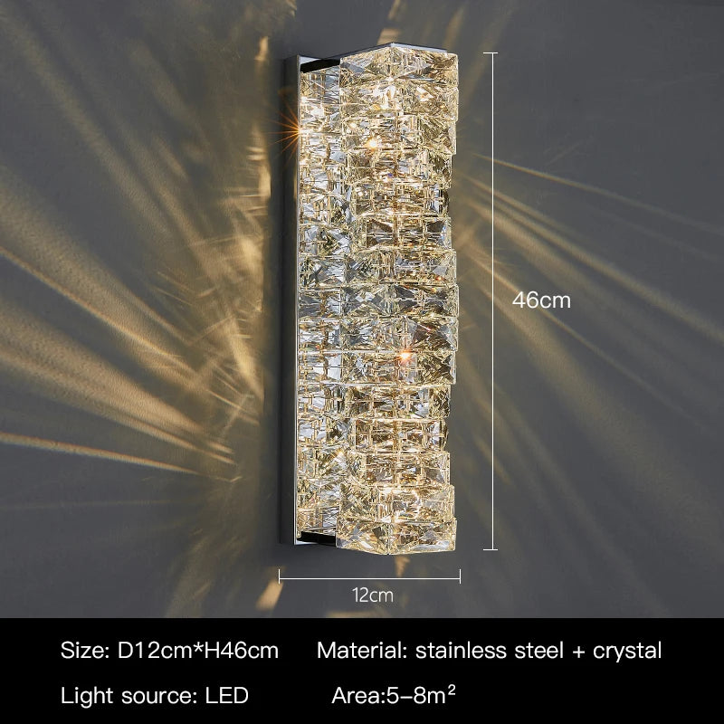 Applique Murale LED Cristal Doré ou Argent, 3 Teintes, 26 ou 46 cm