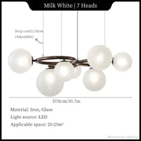Suspension Cuisine Globes Verre sur Anneaux, 5, 7 ou 9 Têtes