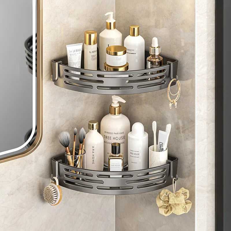 Étagère d'Angle Salle de Bain Autocollante Sans Perçage Noir, Gris ou Blanc