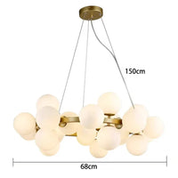 Lustre Suspension Cuisine Bulles de Verre, Cercle Doré, 15 à 25 Globes