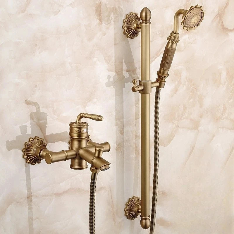 Robinet Baignoire Douche Rétro en Laiton Antique, avec Douchette