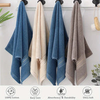 Serviette de Toilette Coton Taupe, Crème ou Bleu, Lignes Dorées 32 x 72 cm