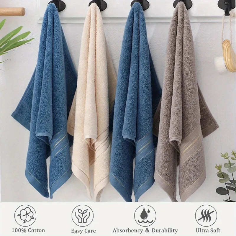 Serviette de Toilette Coton Taupe, Crème ou Bleu, Lignes Dorées 32 x 72 cm