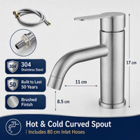 Mitigeur Lavabo Inox 304 Brossé, 7 Configurations