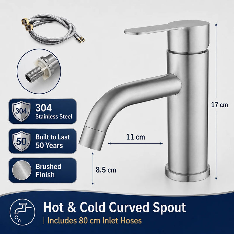 Mitigeur Lavabo Inox 304 Brossé, 7 Configurations