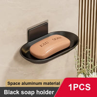 Porte-Savon Mural Aluminium Sans Perçage à Bac Amovible, Noir, Blanc ou Gris