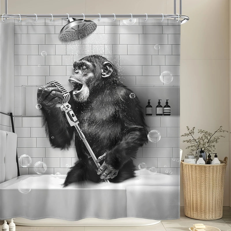 Rideau de Douche Chimpanzé Chantant Noir et Blanc 90 à 240 cm
