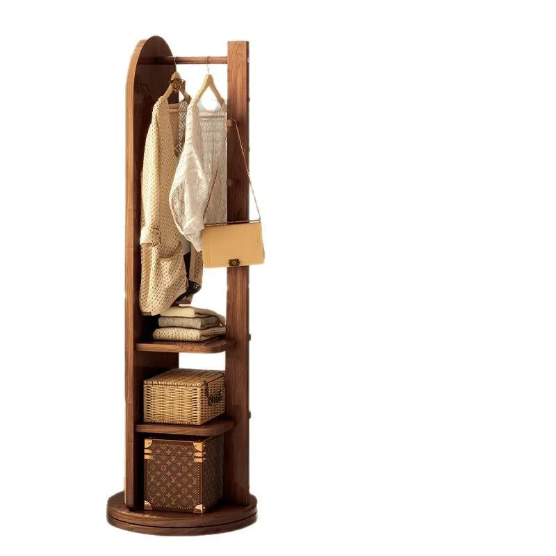 Miroir sur Pied Rotatif avec Porte-Manteau Arqué Bois 168 cm