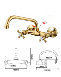 Robinet Mural Lavabo à Croisillons en Laiton, Bec Haut Courbé, 3 Finitions