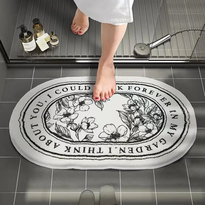 Tapis de Bain Fleuri Ovale Antidérapant Absorbant