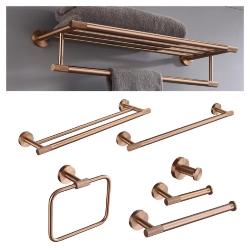 Ensemble d'Accessoires de Salle de Bain Or Rose Laiton Moleté