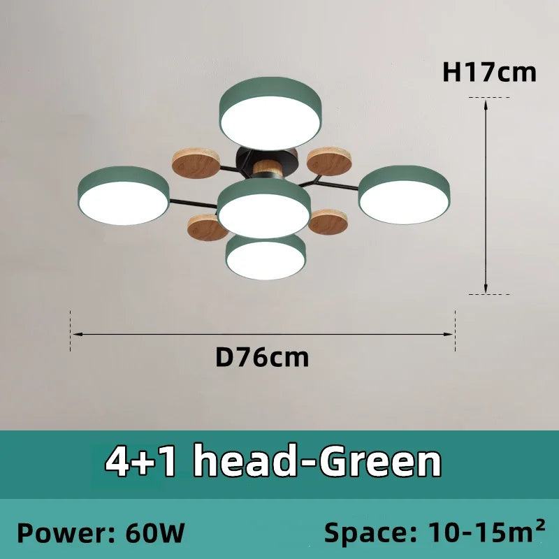 Plafonnier LED Nordique Bois, 1 à 7 Têtes, 4 Coloris