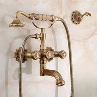 Robinet Baignoire Douche Rétro en Laiton Antique, avec Douchette