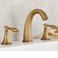 Mitigeur Lavabo 3 Trous Rétro Laiton Vieilli, Poignées Croisillon ou Levier