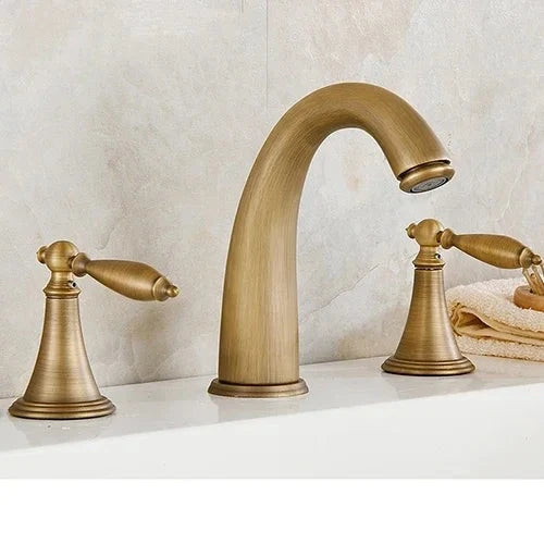 Mitigeur Lavabo 3 Trous Rétro Laiton Vieilli, Poignées Croisillon ou Levier