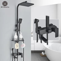 Colonne de Douche Laiton avec Étagère, Jet Hygiénique et Bec Baignoire