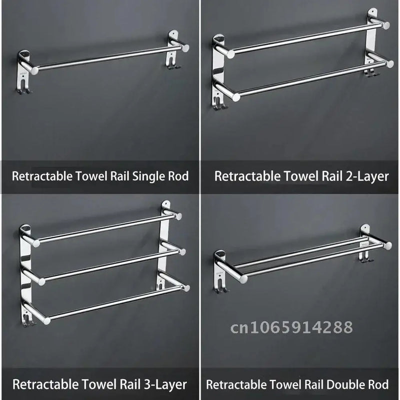 Porte-Serviette Télescopique Mural Inox Poli 45 à 75 cm
