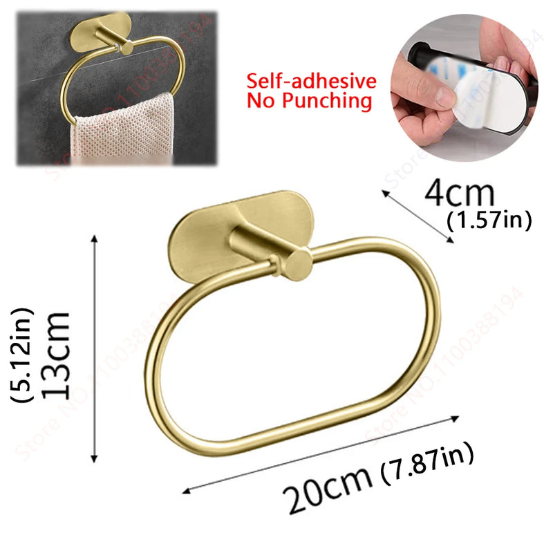 Accessoires Salle de Bain Adhésifs Sans Perçage Noir, Doré ou Argent à la Pièce, 24 Articles