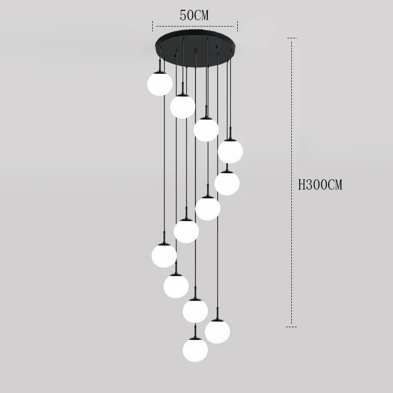 Suspension Cuisine Spirale Globes Blancs, Escalier ou Îlot, 3 à 25 Têtes