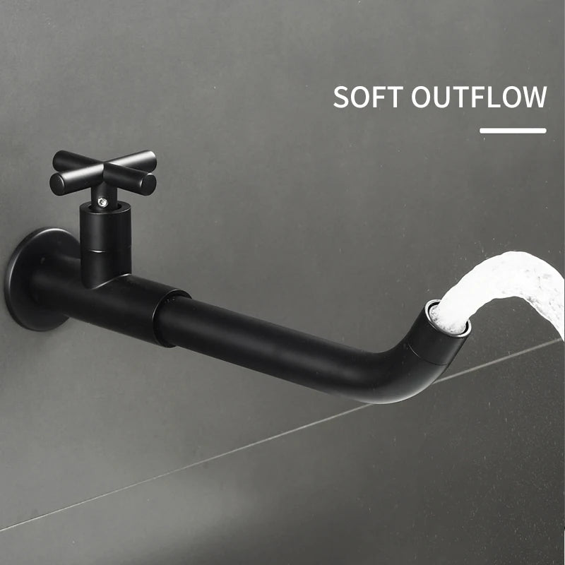 Robinet Lave-Main Mural Eau Froide, Bec Long 28 cm, Laiton