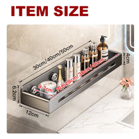 Étagère Salle de Bain Inox Gris à Ventouses, Sans Perçage 30 à 50 cm