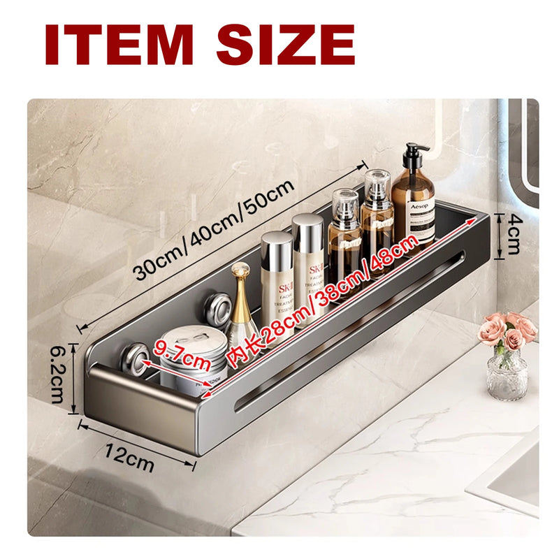 Étagère Salle de Bain Inox Gris à Ventouses, Sans Perçage 30 à 50 cm