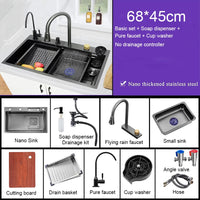 Évier de Cuisine Multifonction Cascade Noir avec Lave-Tasse