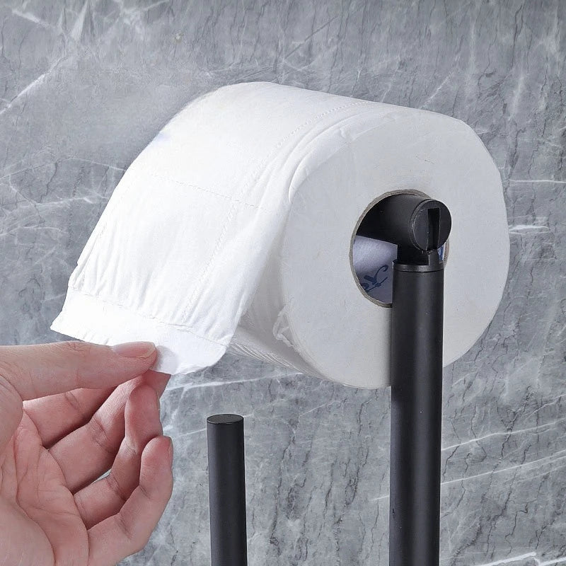Porte-Papier Toilette sur Pied Noir, avec Réserve ou Porte-Brosse