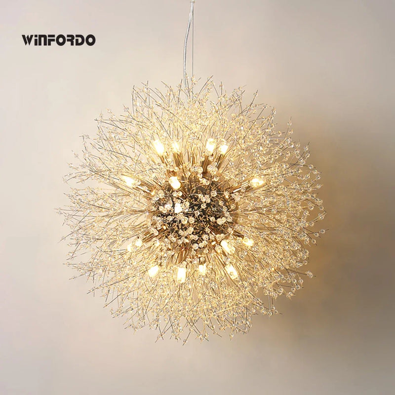 Suspension Cuisine Pissenlit Cristal Doré, Ronde ou Linéaire, 40 à 92 cm