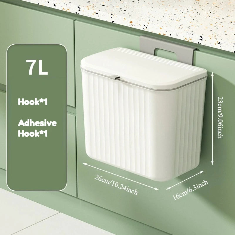 Poubelle Murale de Cuisine Blanche à Couvercle Rabattable, 7 ou 9 L