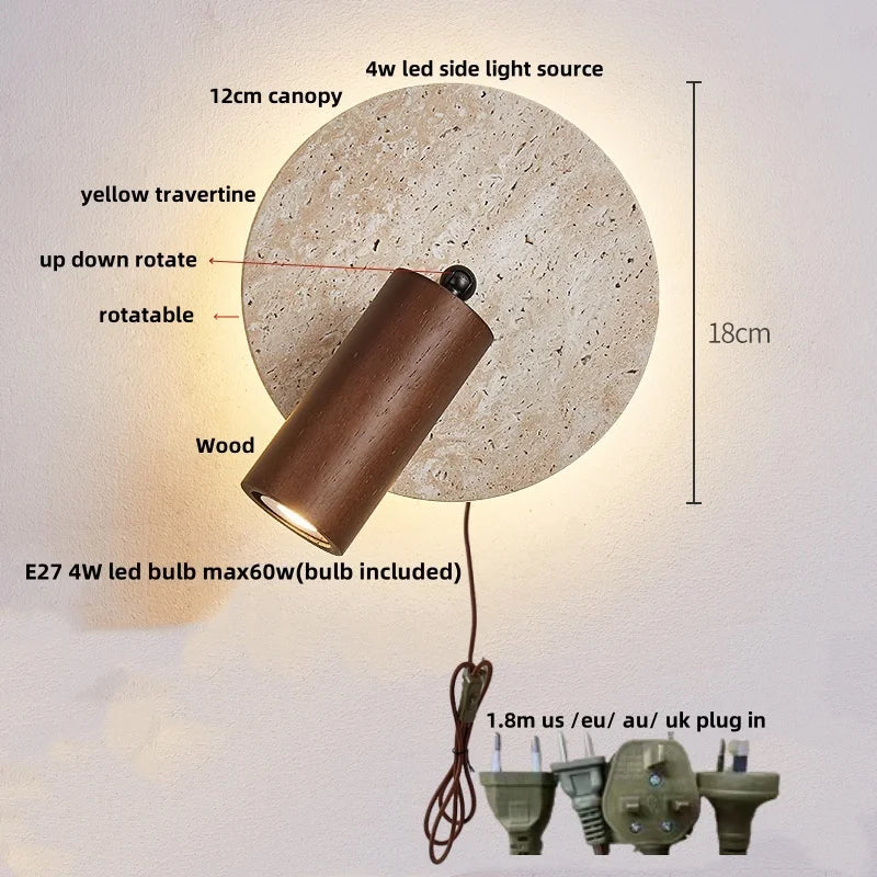 Applique Salle de Bain Travertin, Globe en Verre ou Spot en Bois