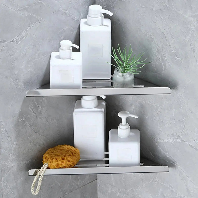 Étagère d'Angle Douche Inox Triangulaire 31 cm à l'Unité, Argent ou Noir