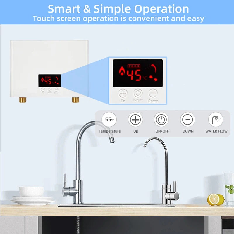 Chauffe-Eau Instantané Mural 3 000 W ou 5 500 W avec Télécommande
