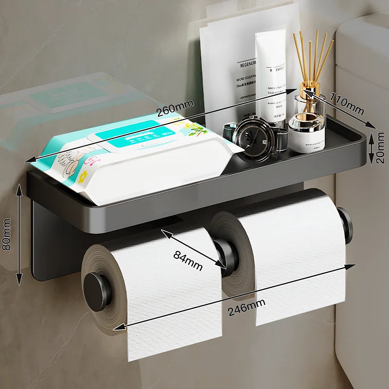 Porte-Papier Toilette Mural Aluminium avec Tablette, à l'Unité ou Lot de 2, 4 Finitions