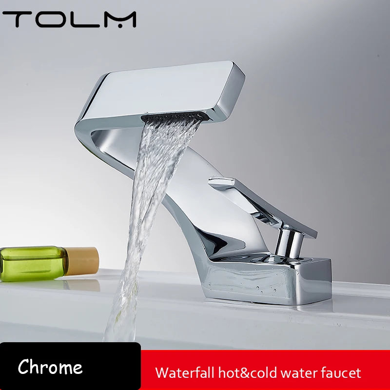 Mitigeur Lavabo Cascade Incliné Laiton, Bec Plat 12,6 cm, 9 Finitions