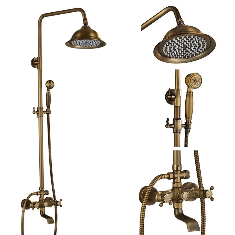 Colonne de Douche Rétro Laiton Antique ou Noir Mat, Pommeau Pluie 20 cm