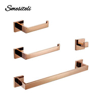 Accessoires Salle de Bain Inox Or Rose Poli Carrés à la Pièce, 5 Articles